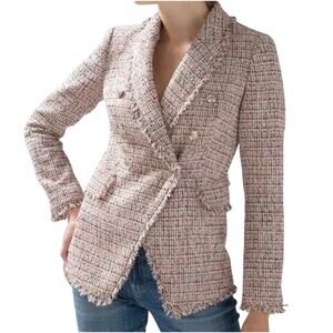 WHBM Studio Blazer Tweed Boucle Fringe Pink Women’s 0 Double Breasted Corporate